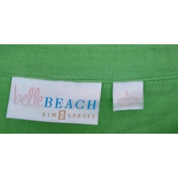 Belle Beach Kim Gravel Button Down Gauzy Shirt Size Large Green S/S Tie Front - Picture 5 of 9